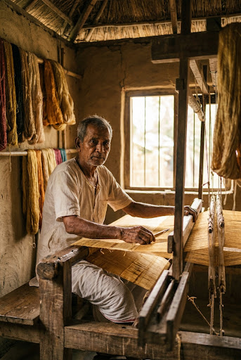 Master Weaver at Traditional Wood Loom